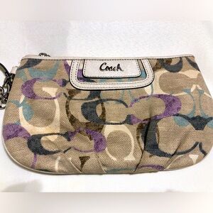 Coach Signature Canvas Wristlet with Purple & Teal Accents